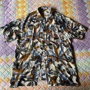 Tropical Print Short Sleeve Button Down